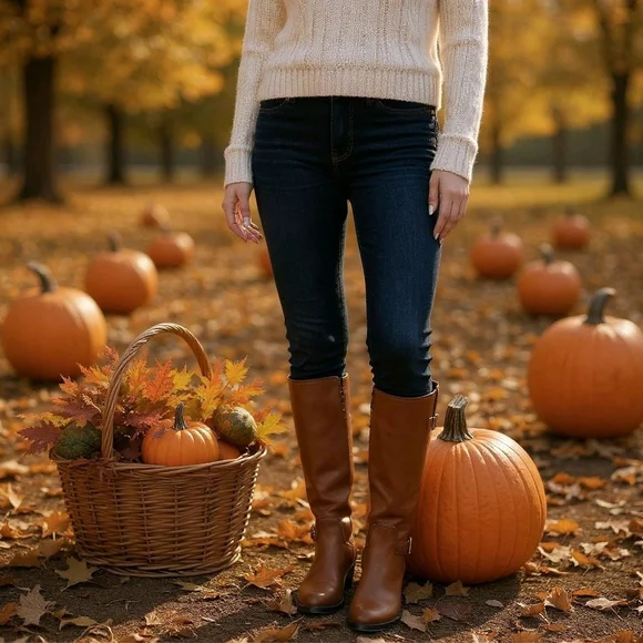 Franco Sarto Classic Ridding Knee High Boots SZ 7 M WIDE CALF Cognac Brown - Picture 14 of 14